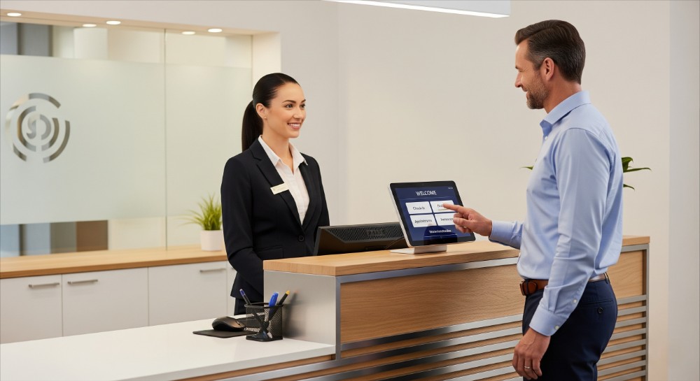 Visitor management dashboard on tablet